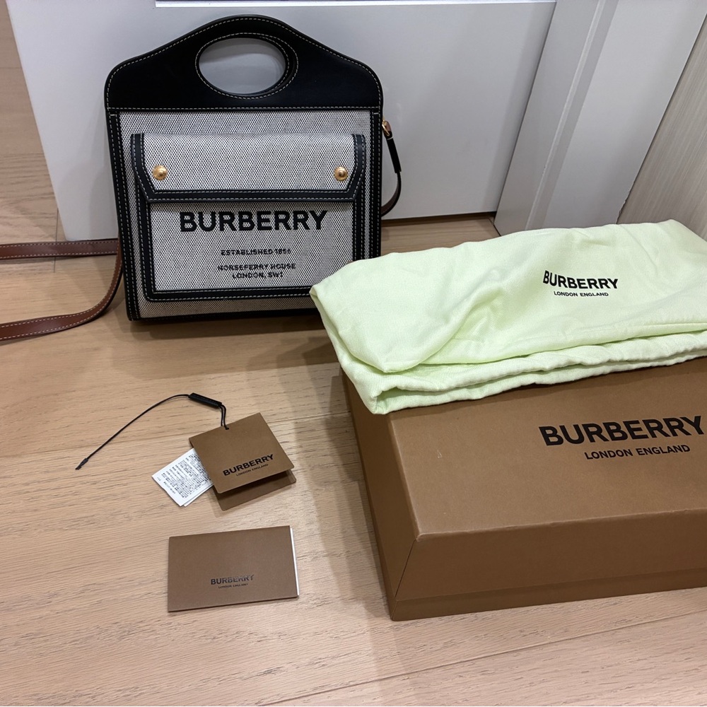 Burberry Black and Brown Canvas Handbag tote with strap